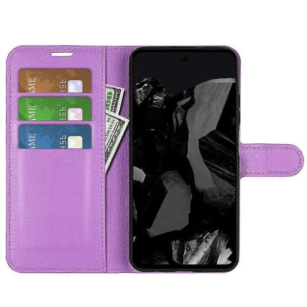 [RM] Litchi læder-telefonetui til Google Pixel 9 Pro XL Purple For Google Pixel 9 Pro XL