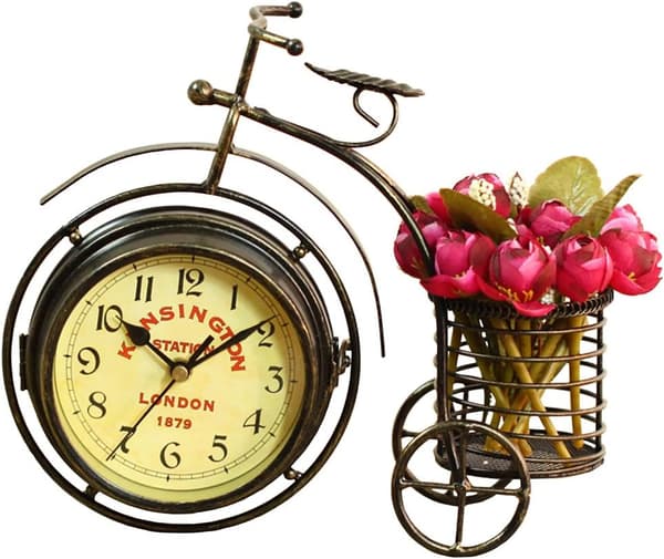 [RM]Vintage Desk Clock Table Clock Office Farmhouse Metal Table Clock for Office Bedroom Silent Quartz Decor Double Sided-XF7-