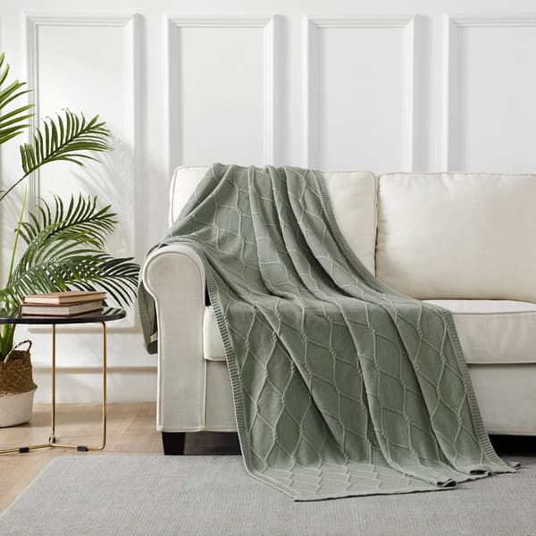 [RM] Bomuldsgrå kabelstrikket plaid til sofa, let 50 x