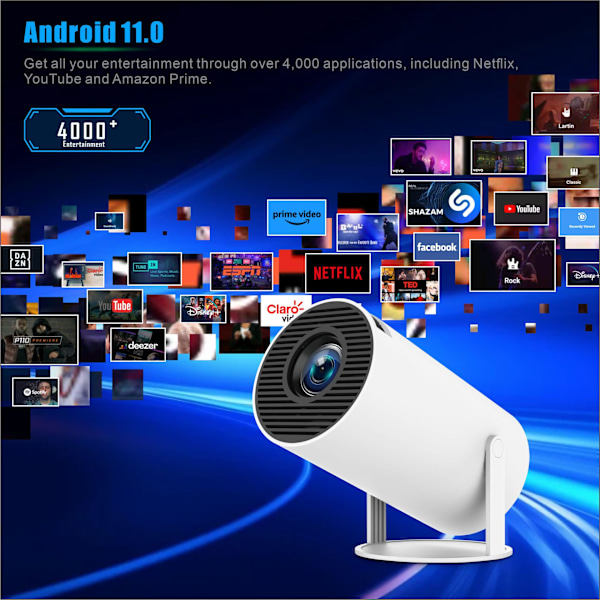 [RM]Projector, Mini Projector, Supports Wifi 5G, BT5.0 With 11.0 Android OS, Automatic Keystone Correction, 220 Degrees, 130 Inch Display