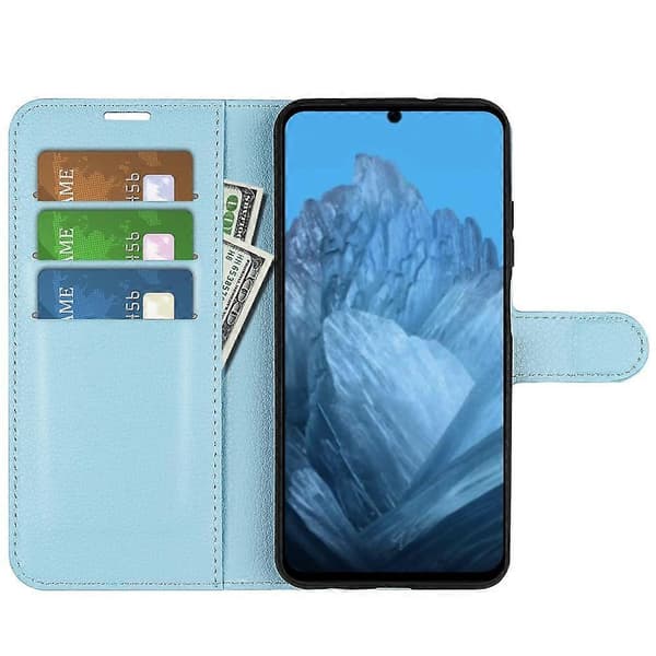 [RM] Litchi læder-telefonetui til Google Pixel 9 / 9 Pro Blue For Google Pixel 9 / 9 Pro