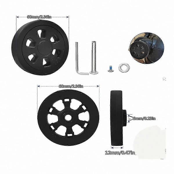8-pak erstatningshjul til kuffert, 2,36 tommer diameter, holdbart gummimateriale, lydløst rullende hjul til bagagereparation Black