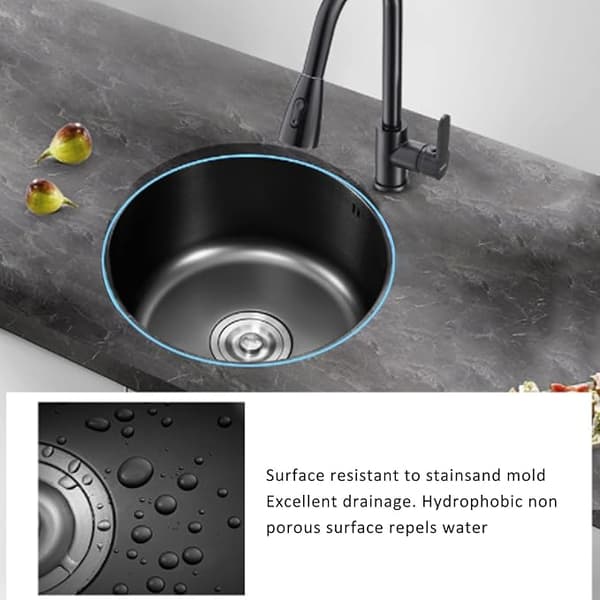 [RM]Black Sink, 11.8\" Dual Mount, Round Single Bowl Deep Sink