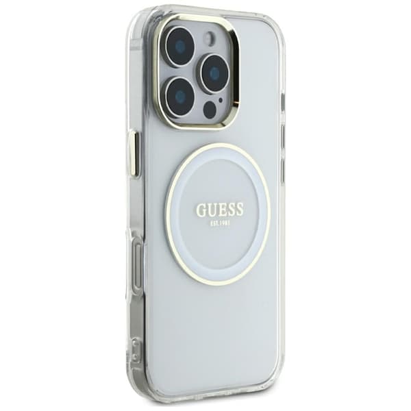 Guess Mobilcover til iPhone 16 Pro Max MagSafe Metal Circle Logo - Hvid Vit 50