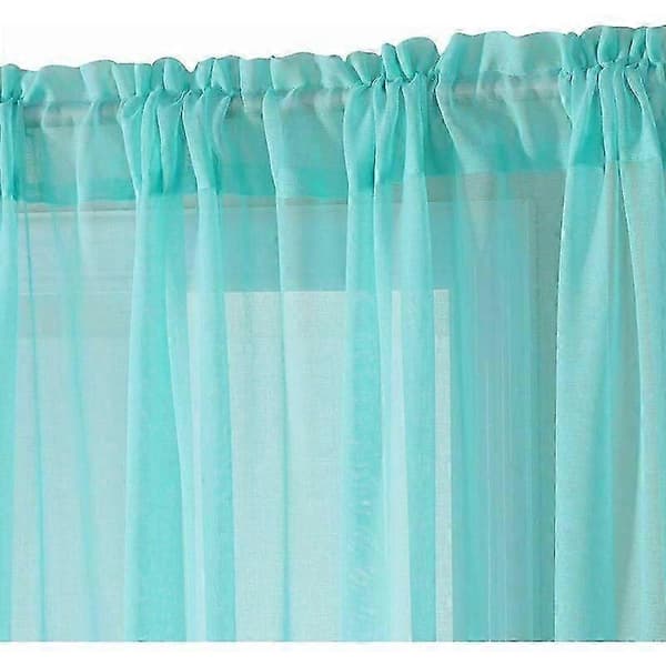 2 delar kraftiga gardiner i polyester voile med spännen för sovrum vardagsrum 140x280CM Turkos-ss