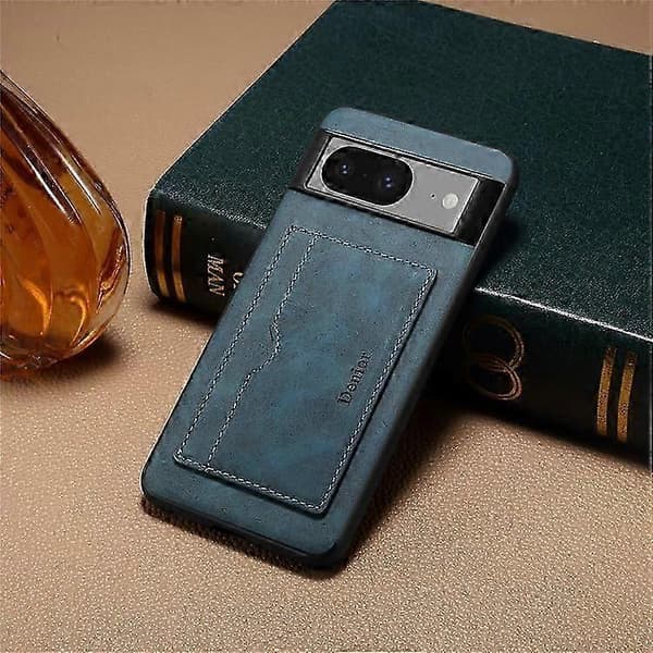 Retro læder TPU PC telefoncover med kortholder til Pixel 8 Blue
