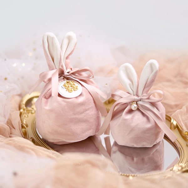 Förvaringshållare Kaninöron Design Dekorativ Sammetspåse Påskpresentpåse För Påsk Pink