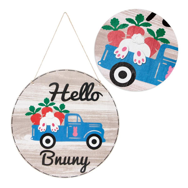 Hello Bunny Truck Trä Hängande Skylt Rustik Dörrhängare Påskfestival Väggdekorativ Skylt Heminredning