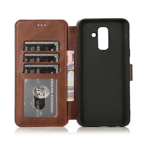 Støtsikkert PU + TPU-skinn-deksel for Samsung Galaxy A6+ Brown