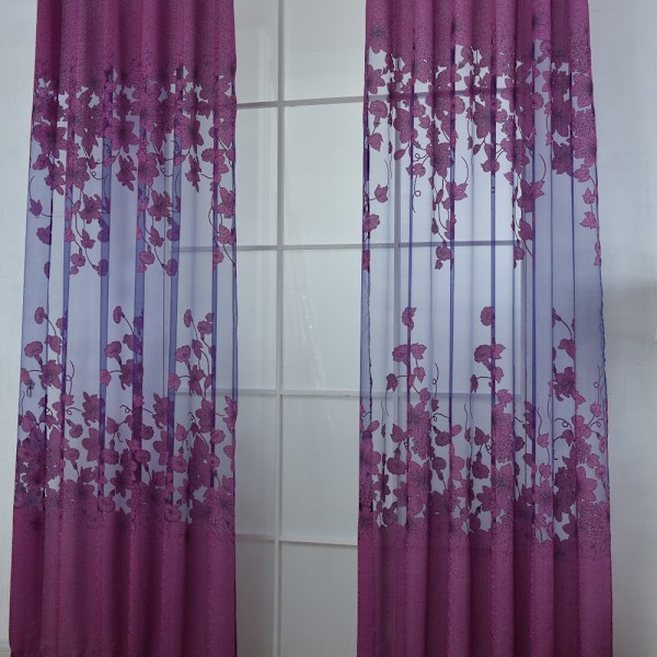 Blommig Panel Gardin Nät Draperi Balkong Kontor Rum Hem Dekoration Lila