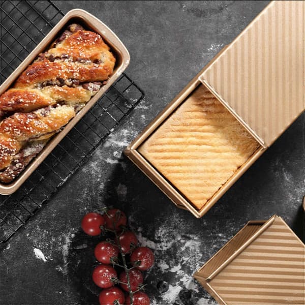4X rektangulär brödform med lock brödbakplåt tårta toast non-stick toastlåda med lock kökstillbehör i stål