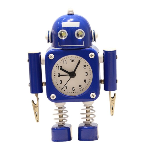 Tecknad Robot Tystgående Väckarklocka Sängbord Hem Sovrum Dekor Gåva Blå