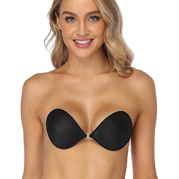 Push Up Axelbandslös Självhäftande Plunge BH Osynlig Rygglös Sticky BH Black