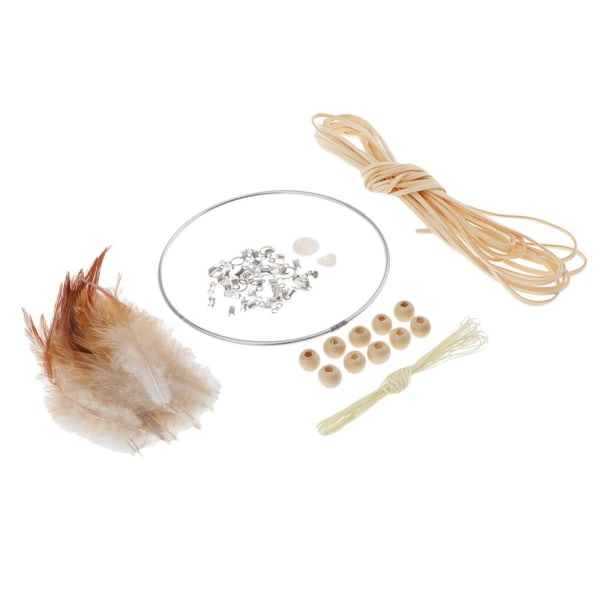 Materialsatser Drömfångare DIY Järnspänne, Mockasnöre, Fjäder, Beige Pärlor