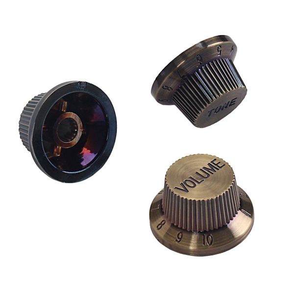Set med 2 Plast Klockformade Gitarrtoppvred för 6mm Spårade Vred, Brons