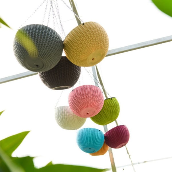 Plast Blomkruka Hängande Korg Balkong Trädgård Växt Planteringskärl Kedja Khaki