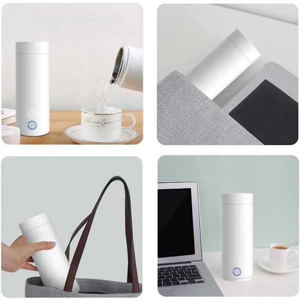 Mini-keitin ja termospullo, kannettava sähkökeitin, kannettava sähköinen matkakuumavesipullo White