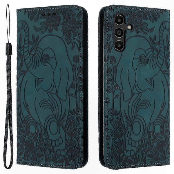 Telefonfodral i läder med elefantdesign och rem för A54 5G Style D