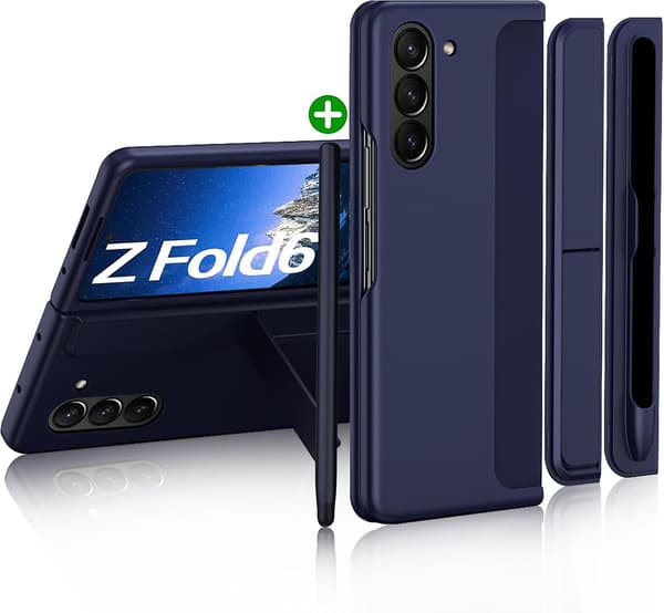 [RM]Case for Samsung Galaxy Z Fold 6 with S Pen, Replaceable S Pen Holder & Kickstand, Matte PC, Shockproof Full Body Protection blue