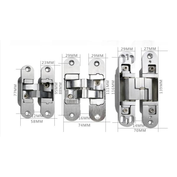 [RM]3D Invisible Hinge. Satin Stainless Steel. 2 pcs, 23*95mm (left + right) 23*95mm 30*110mm