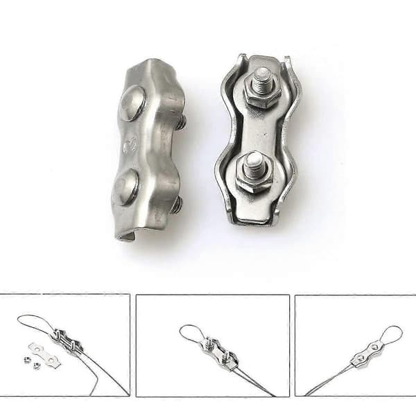 4 stk. rustfrit stål 304 hardware wireklemme Duplex 2-stolpet kabelklemme