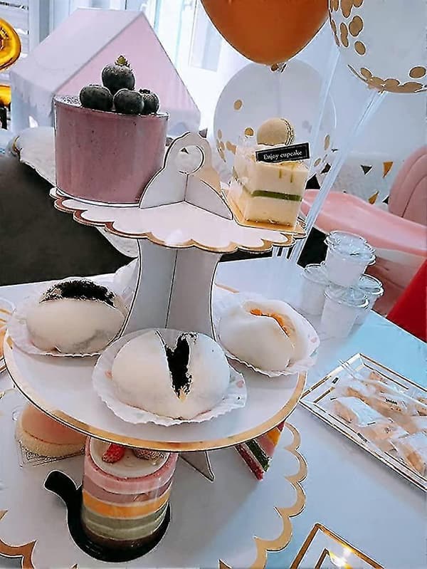 3-vånings muffinsställ, muffinsställ i kartong, dessertställ, runt papperstorn