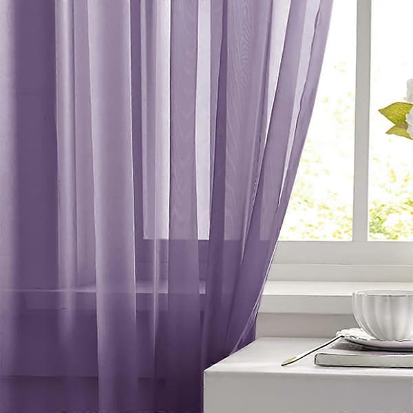 [RM]1st Fönstergardin Transparent Skir Voile Draperier Topp Stångficka för Sovrum Vardagsrum Dark Purple 100x250cm