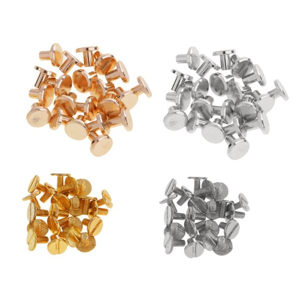 40 Set Runda Nitar 8mm Dubbar Läderhantverkstillbehör Guld Silver