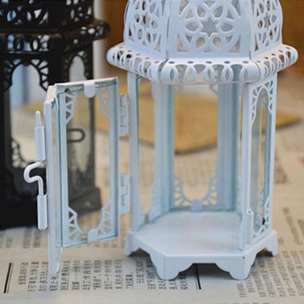 2x Glas Tealight Ljus Wrought Iron Lykta Hem Bröllop Dekoration