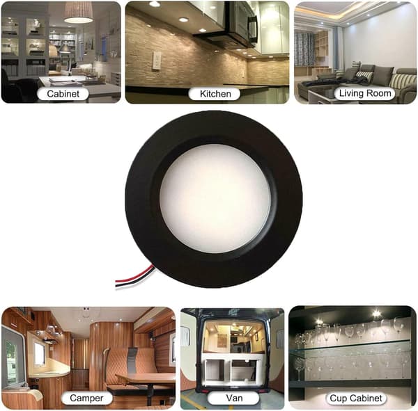 4 stk. 12V LED-spotlights til interiør, dæmpbare indbyggede loftslamper, 3W loftdownlights, til autocamper, yachtkabine, sort, varmhvid 4pcs