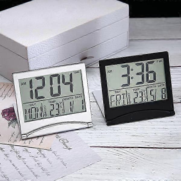 Digital LCD-bordsklocka bärbar temperatur reseväckarklocka hopfällbar ultratunn väckarklocka white