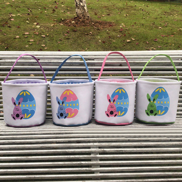 Kanintryck Påskägg Presentförvaringskorg Canvas Tote Handväska Hinkväska Purple
