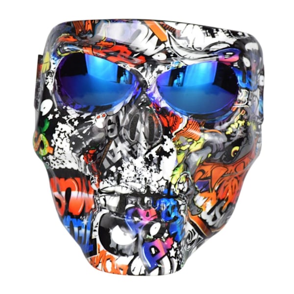 Ny Motorcykel Motocross Dödskalle Mask Goggles Färg + Glasögon Blå