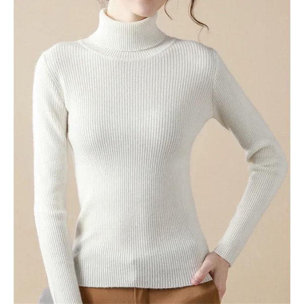 Heliar Kvinnor Höst Turtleneck Sweater Stickade Mjuka Pullovers Cashmere Jumpers Basic Mjuka Tröjor För Kvinnor WHITE One Size