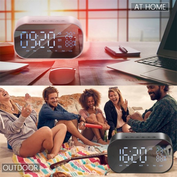 Portabel Trådlös Bluetooth V4.2 Högtalare FM Radio Väckarklocka Roséguld