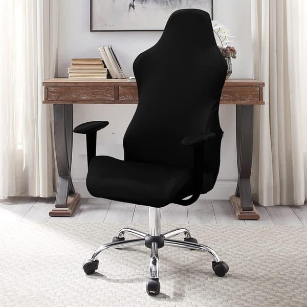 Gaming Chair Cover, Stretchable Seat for Leather, Computer Armchair, Racing, Ruffle Protective Gaming Chair (Black, One Size)