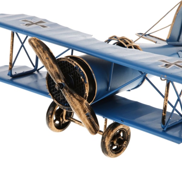 retro metall flygplan modell biplan militärflygplan heminredning leksak blå