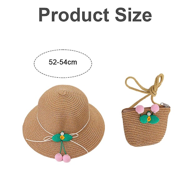 Flerfärgade solhattar med blommor för barn, Sommarstråhatt för små flickor, Solhatt för barn, Sommarhatt- och väskset khaki