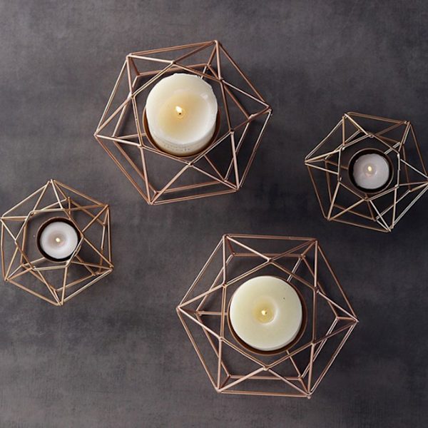Ljusstake Geometrisk Ljusstake 3D Geometrisk Ljusstake Bröllop Roséguld