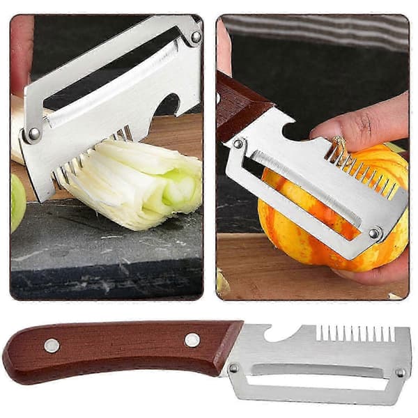 Multifunksjonell grønnsaksskreller og -kutter, 3-i-1 rustfritt stål kutter med flaskeåpner, kjøkkenutstyr 2pcs