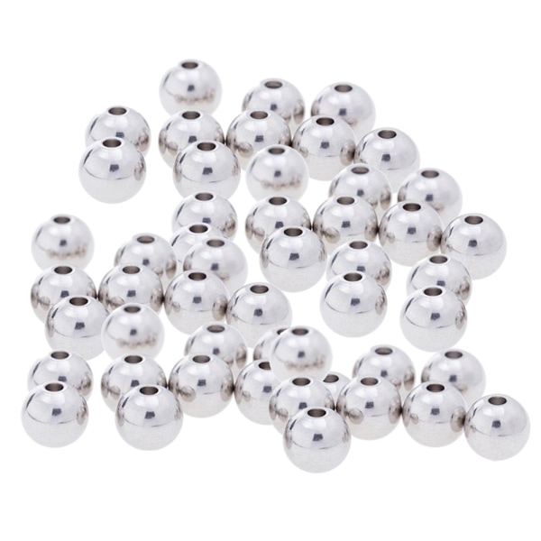 50 st Silver Rostfritt Stål Runda Distanspärlor DIY Smyckestillverkning 8mm x 8mm