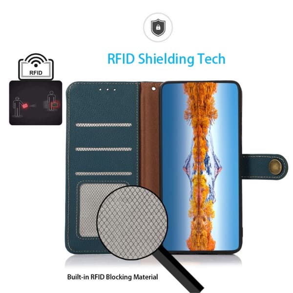 [RM]KHAZNEH Sony Xperia 10 V Etui RFID Ægte Læder Grøn 85