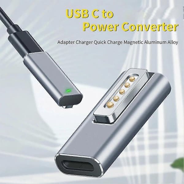 För Typ-C hona till magnetisk 2 USB-kontaktomvandlare för MacBookAir/Pro A3P4 Gray