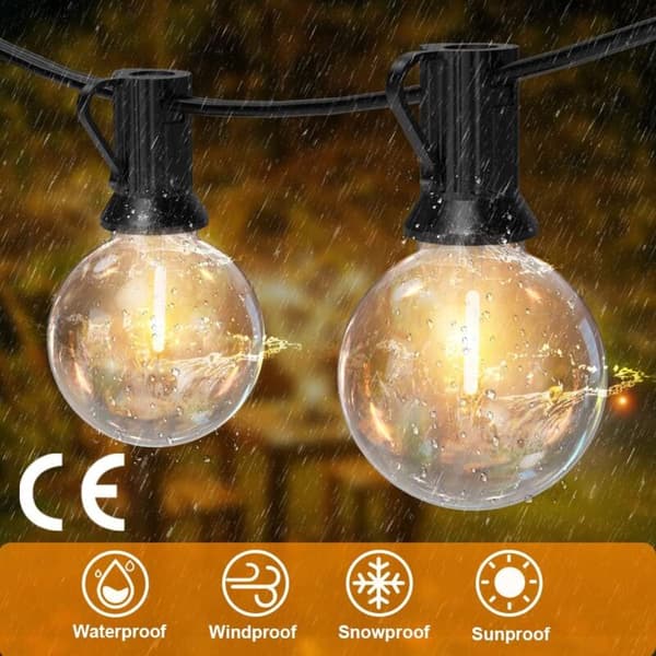 [RM]Outdoor String Lights, 30M LED String Lights with 50+2 Shatterproof Bulbs, IP44 Waterproof LED String Lights for Patio, Garden, Wedding, Party