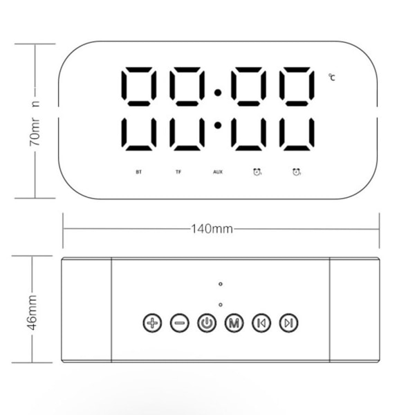 Digital snooze-väckarklocka med Bluetooth högtalare TF/AUX/ USB -port Svart