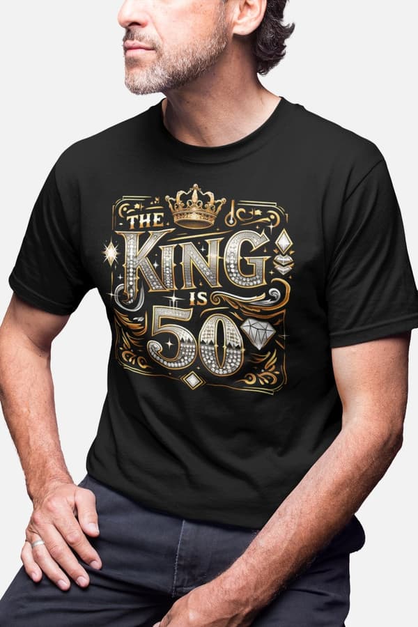 50 år Fødselsdag sort t-shirt - The king is 50 M Medium m