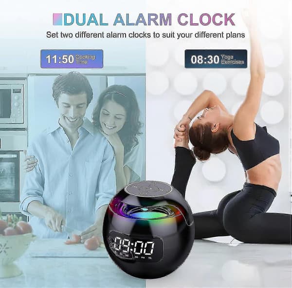 Digital väckarklocka med Bluetooth-högtalare, dubbla larm, LED-ljus, USB-laddningsport för djupsövare