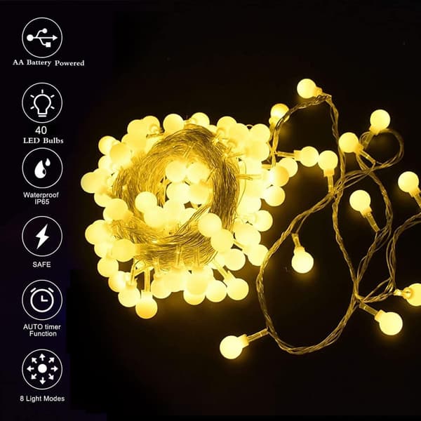 [RM]10m String Light Warm White 80 LED Battery Operated LED String Light, Christmas String Light, Indoor and Outdoor Mate's Christmas balls