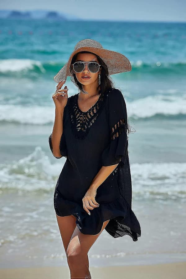 Badedragt Cover-up Dame Badedragt Kjole Plus Size Sexet Bikini Strand Tunika Top Sommer A b sort A b black S