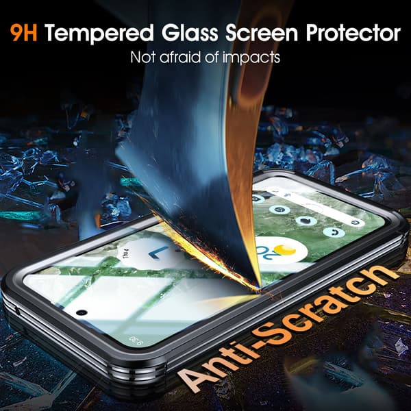 Three-Proof 9H Glass Phone Case Compatible with Google Pixel 10/10 Pro - Black TPU+PC, Magnetic, Shockproof & Waterproof 94